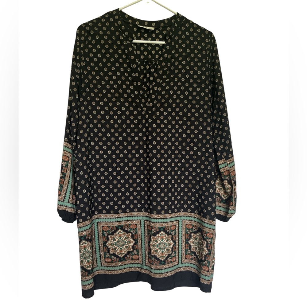 Chic Black and Boho Patterned Long Sleeve Dress Size S